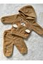 Winter Teddy Bear Patterned Welsoft Luxury Baby Set with Plush Pocket Hood - 3