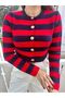 Red Navy Blue Striped Short Cardigan - 7