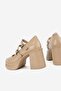 Women's Beige Patent Leather Genuine Leather Double Strap High Heel Platform Shoes - 4