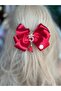Luxury Design No5 Stone Metal Brooch Pendant Satin Layered Bow Red Automatic Clip Clasp - 2
