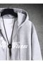 Unisex Dark Gray Hooded Embroidery Printed Zipper Sweatshirt - 5