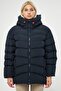Women's Navy Fiber Hooded Windproof Puffer Winter Coat