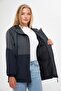 Women's Anthracite-Navy Blue Two Color Lined Windproof Hooded Raincoat with Pockets - 6