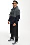 Men's Anthracite- Navy Blue Two Color Lined Hooded Pocket Raincoat-Windbreaker - 4