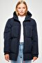 Women's Navy Fiber Hooded Windproof Puffer Winter Coat - 5