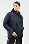 Women's Navy Blue Hooded Lined Water and Windproof Coat - 3