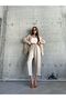 Women's Two-Piece Linen Shirt Pants Top and Bottom Set With Tie - 3