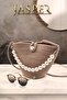 Jute Brown Custom Design Pearl Embellished Women's Shoulder Bag