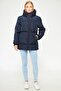 Women's Navy Fiber Hooded Windproof Puffer Winter Coat - 2