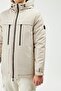 Men's Beige Fiber Water and Wind-Resistant Hooded Winter Coat & Parka - 4