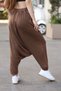 Women's Brown Elastic Waist and Cuffs, Pocket Detail, Vintage Style Loose Cotton Knitwear Shalwar Trousers - 7