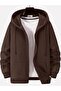 Unisex Brown Full Zipper Hooded Jacket