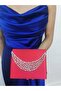 Women's Stoned Satin Red Evening Dress Clutch Chain Strap Hand Wedding Engagement Night Shoulder Bag - 3