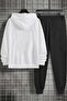 Mrbeast Oversize Hooded White Sweatshirt and Black Tracksuit Set - Front Printed - 2