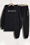 Balance Hooded Oversize Black Sweatshirt and Sweatpants Set - Front Printed