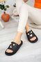 Women's Black Stone Daily Beach Sea Pool Slippers Gel - 3