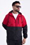 Men's Red - Black Two Color Lined Hooded Pocket Raincoat-Windbreaker - 4