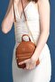 Merida Small Size Women's Tan Shoulder Bag with Strap and Zipper Compartment and Card Holder - 8