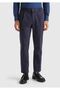 Men's Navy Blue Cotton Blend Trousers with Side and Back Pocket Details