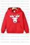 Deer Printed Hooded Fleece Inside Unisex Red Children's Tracksuit Set - 2