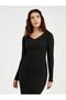V Neck Basic Rib Bodycon Midi Dress - 2