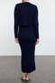 Navy Blue Maxi Stone Detailed Hair Braided Cardigan Knitwear Dress Tedaw25El00018 - 4