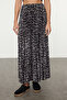 Dark Brown Pleated Leopard Print Stretchy Knit Skirt TWOSS24ET00041 - 3