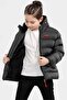 Boy's Anthracite Fleece Inside Furry Waterproof Winter Thick Hooded Coat