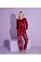 Women's Deer Patterned Long Sleeve French Velvet Fabric Winter Warm Pajamas Set - 2
