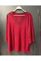 Claret Red Women's Plus Size Collar Stone Detailed Three-Quarter Sleeve Blouse - 4