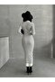White Striped Polo Collar Women's Knitwear Dress - 3