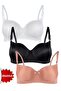 Women's Padded Underwire Black-White-Skin 3-Piece Bra - 8