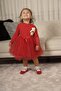 Toy Teddy Bear Print Long Sleeve Lined Girls' Tulle Piece Dress - 6