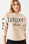 Women's Beige Three Threaded London Life Graphic Printed Sweatshirt Mbhs004 60601004 - 2