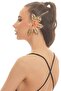 Women's Gold Color Lacquer Plated Zircon Stone Textured Leaf Stylized Left Ear Earcuff & Cartilage Earring - 3