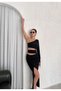 Single Sleeve Low Waist Waist Band Detailed Asymmetrical Collar Side Gathered Slit Long Dress - 5