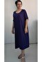Navy Blue Batwing Sleeve Loose Elbow-Length Combed Viscose Dress - 4