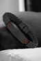 Original Men's Bracelet Genuine Leather with Stainless Steel Detail Black Color with Clip Buckle Dkeblk2001C1
