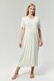 Women's Mint Green Ribbed Double Breasted Maternity Nightgown Set - 3