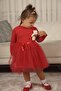 Toy Teddy Bear Print Long Sleeve Lined Girls' Tulle Piece Dress - 2