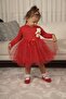 Toy Teddy Bear Print Long Sleeve Lined Girls' Tulle Piece Dress - 4