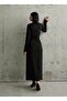 Black Long Dress with Cups on the Chest, High Collar and Sleeves - 5