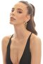 Women's Gold Color Lacquer Plated Studded Model Double Heart Earrings - 8