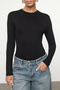 Siyah Bisiklet Yaka Slim/Vücuda Oturan Örme Body TWOAW25BD00014 - 3