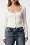 Ekru Crop Kare Yaka Triko Yumuşak Dokulu Fitted/Vücudu Saran Hırka TWOAW25HI00178 - 4