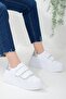 Women's Thick Sole Sports Velcro Strap White Shoes - 2