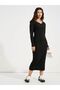 V Neck Basic Rib Bodycon Midi Dress