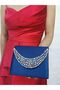 Women's Stoned Satin Navy Blue Evening Dress Clutch Chain Strap Hand Wedding Engagement Night Shoulder Bag