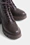 Brown Lace-Up Side Zipper Boots Women's Boots - 3