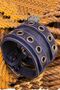 Black Leather Bracelet - Double Belt, Antique and Handcrafted - 3